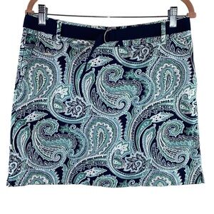 Liz Claiborne LizGolf Skort Blue Paisley with Belt‎ and attached shorts Sz 8